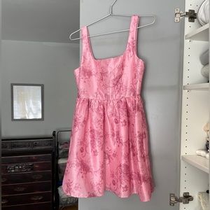 NWOT Barbie Pink floral pattern short dress with square neck
